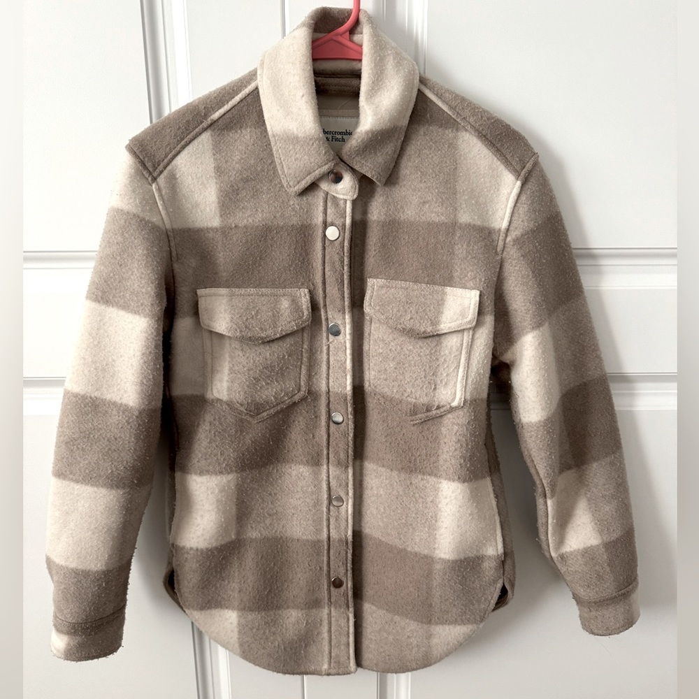Cream and Tan Shacket Abercrombie
